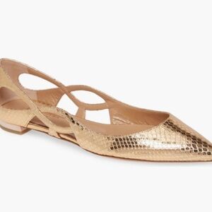 Aquazzura Gold Python Embossed Flats | Size 7.5